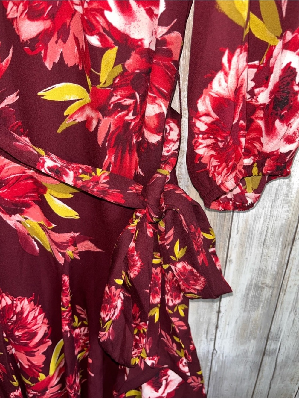 WHBM Dahlia Port Floral Godet Dress 3/4 Sleeve Tie Waist NWT Size 4 - Picture 3 of 7